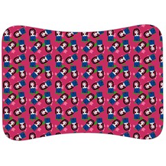 Goth Girl In Blue Dress Pink Pattern Velour Seat Head Rest Cushion by snowwhitegirl