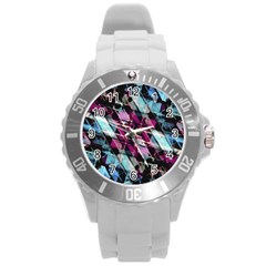 Matrix Grunge Print Round Plastic Sport Watch (L)