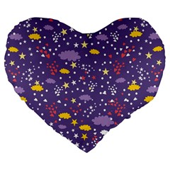 Pattern cute clouds stars Large 19  Premium Heart Shape Cushions