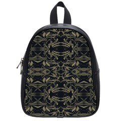 Stylized Golden Ornate Nature Motif Print School Bag (small) by dflcprintsclothing