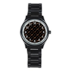Out Word Motif Print Pattern Stainless Steel Round Watch