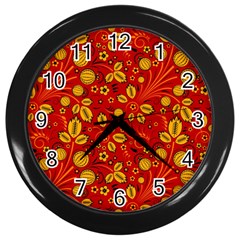 Seamless pattern slavic folk style Wall Clock (Black)