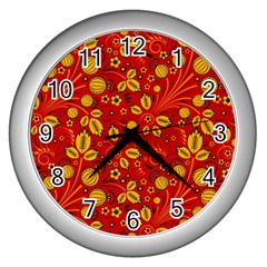 Seamless pattern slavic folk style Wall Clock (Silver)