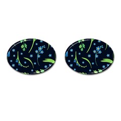 Abstract Wildflowers Dark Blue Background-blue Flowers Blossoms Flat Retro Seamless Pattern Daisy Cufflinks (oval) by BangZart