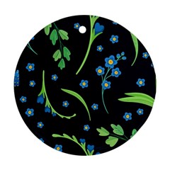 Abstract Wildflowers Dark Blue Background-blue Flowers Blossoms Flat Retro Seamless Pattern Daisy Round Ornament (two Sides) by BangZart
