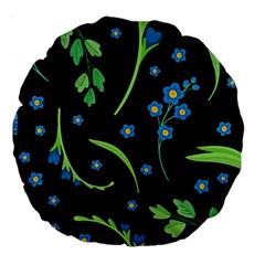 Abstract Wildflowers Dark Blue Background-blue Flowers Blossoms Flat Retro Seamless Pattern Daisy Large 18  Premium Round Cushions