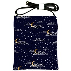 Hand Drawn Scratch Style Night Sky With Moon Cloud Space Among Stars Seamless Pattern Vector Design  Shoulder Sling Bag by BangZart