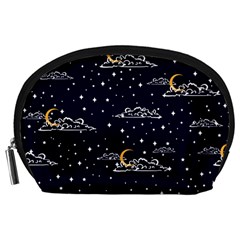 Hand Drawn Scratch Style Night Sky With Moon Cloud Space Among Stars Seamless Pattern Vector Design  Accessory Pouch (large)