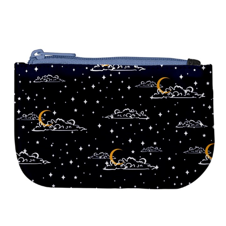 Hand drawn scratch style night sky with moon cloud space among stars seamless pattern vector design  Large Coin Purse