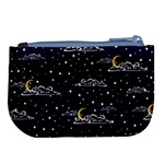 Hand drawn scratch style night sky with moon cloud space among stars seamless pattern vector design  Large Coin Purse Back