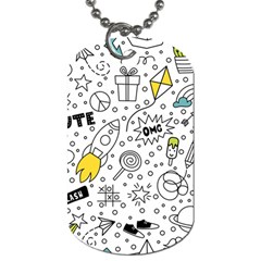 Set Cute Colorful Doodle Hand Drawing Dog Tag (one Side)