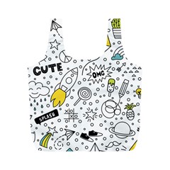 Set Cute Colorful Doodle Hand Drawing Full Print Recycle Bag (m)