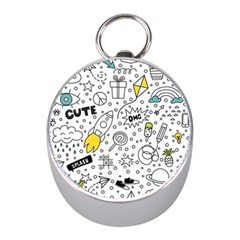 Set Cute Colorful Doodle Hand Drawing Mini Silver Compasses