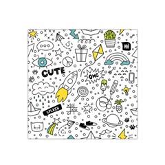 Set Cute Colorful Doodle Hand Drawing Satin Bandana Scarf