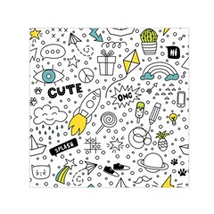 Set Cute Colorful Doodle Hand Drawing Small Satin Scarf (square)