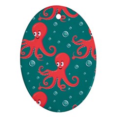 Cute Smiling Red Octopus Swimming Underwater Oval Ornament (two Sides)