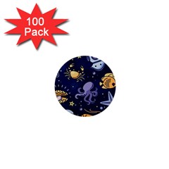 Marine Seamless Pattern Thin Line Memphis Style 1  Mini Buttons (100 Pack)  by BangZart