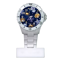 Marine Seamless Pattern Thin Line Memphis Style Plastic Nurses Watch