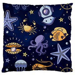 Marine Seamless Pattern Thin Line Memphis Style Large Flano Cushion Case (one Side)