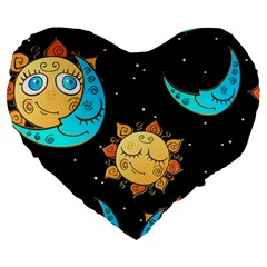 Seamless Pattern With Sun Moon Children Large 19  Premium Flano Heart Shape Cushions