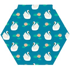 Elegant Swan Pattern With Water Lily Flowers Wooden Puzzle Hexagon by BangZart