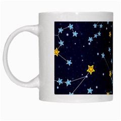 Seamless pattern with cartoon zodiac constellations starry sky White Mugs