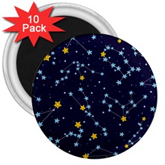 Seamless pattern with cartoon zodiac constellations starry sky 3  Magnets (10 pack) 