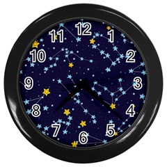 Seamless Pattern With Cartoon Zodiac Constellations Starry Sky Wall Clock (black) by BangZart