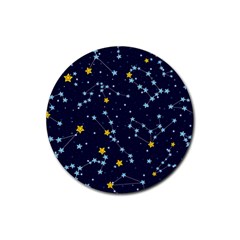 Seamless pattern with cartoon zodiac constellations starry sky Rubber Round Coaster (4 pack) 