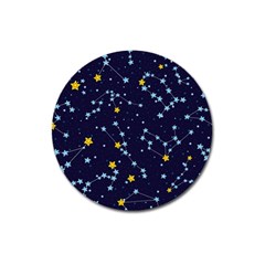 Seamless pattern with cartoon zodiac constellations starry sky Magnet 3  (Round)