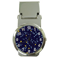 Seamless pattern with cartoon zodiac constellations starry sky Money Clip Watches