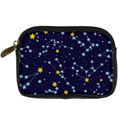 Seamless pattern with cartoon zodiac constellations starry sky Digital Camera Leather Case