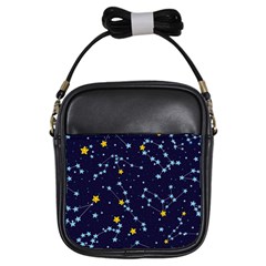 Seamless pattern with cartoon zodiac constellations starry sky Girls Sling Bag