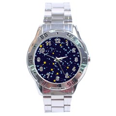 Seamless pattern with cartoon zodiac constellations starry sky Stainless Steel Analogue Watch