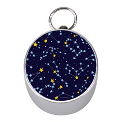 Seamless Pattern With Cartoon Zodiac Constellations Starry Sky Mini Silver Compasses