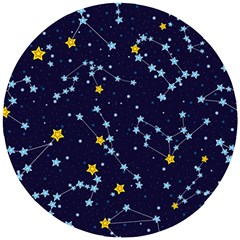 Seamless pattern with cartoon zodiac constellations starry sky Wooden Puzzle Round