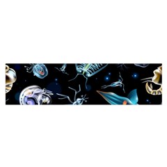 Colorful Abstract Pattern Consisting Glowing Lights Luminescent Images Marine Plankton Dark Background Satin Scarf (oblong)