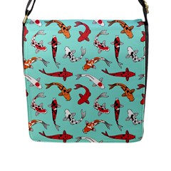 Pattern With Koi Fishes Flap Closure Messenger Bag (l)