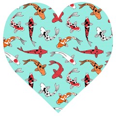 Pattern With Koi Fishes Wooden Puzzle Heart by BangZart
