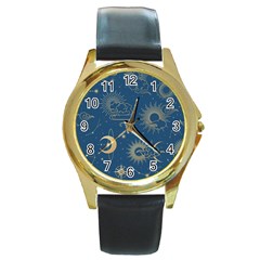 Seamless Galaxy Pattern Round Gold Metal Watch by BangZart