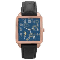 Seamless Galaxy Pattern Rose Gold Leather Watch 