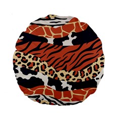 Mixed Animal Skin Print Safari Textures Mix Leopard Zebra Tiger Skins Patterns Luxury Animals Texture Standard 15  Premium Round Cushions