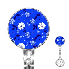 Blooming Seamless Pattern Blue Colors Stainless Steel Nurses Watch by BangZart