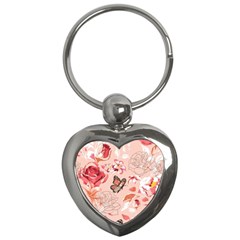 Beautiful Seamless Spring Pattern With Roses Peony Orchid Succulents Key Chain (heart) by BangZart