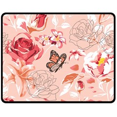 Beautiful Seamless Spring Pattern With Roses Peony Orchid Succulents Double Sided Fleece Blanket (medium) 