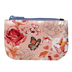 Beautiful Seamless Spring Pattern With Roses Peony Orchid Succulents Large Coin Purse