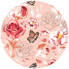 Beautiful Seamless Spring Pattern With Roses Peony Orchid Succulents Wooden Puzzle Round by BangZart