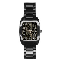 Art Deco Geometric Abstract Pattern Vector Stainless Steel Barrel Watch
