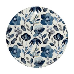 Indigo Watercolor Floral Seamless Pattern Round Ornament (two Sides) by BangZart