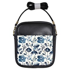 Indigo Watercolor Floral Seamless Pattern Girls Sling Bag by BangZart